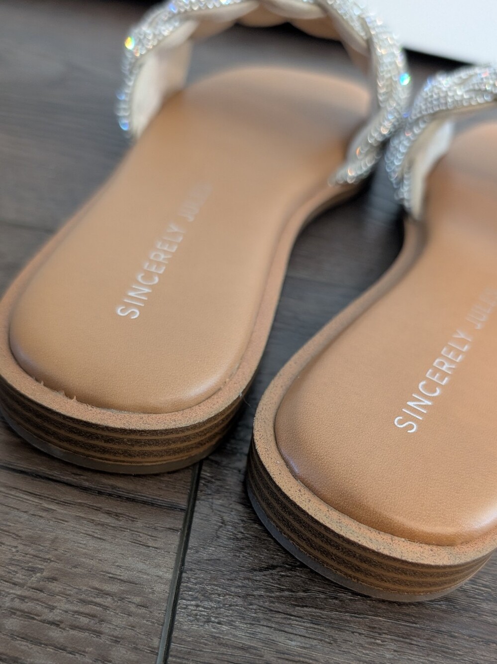 Sincerly Jules Tan Slide Sandals with Chunky Silver Braided Strap - Picture 5 of 7